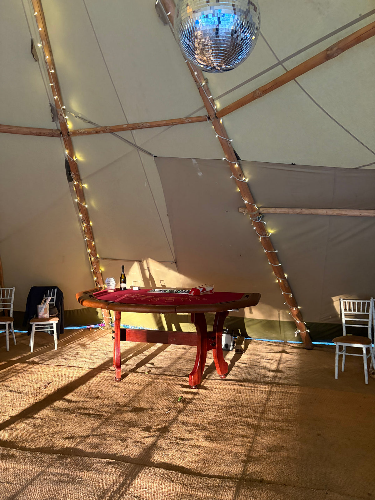 Luxury full sized blackjack table setup for a wedding at Sherwood Glade Nottinghamshire by Fun Casino 21